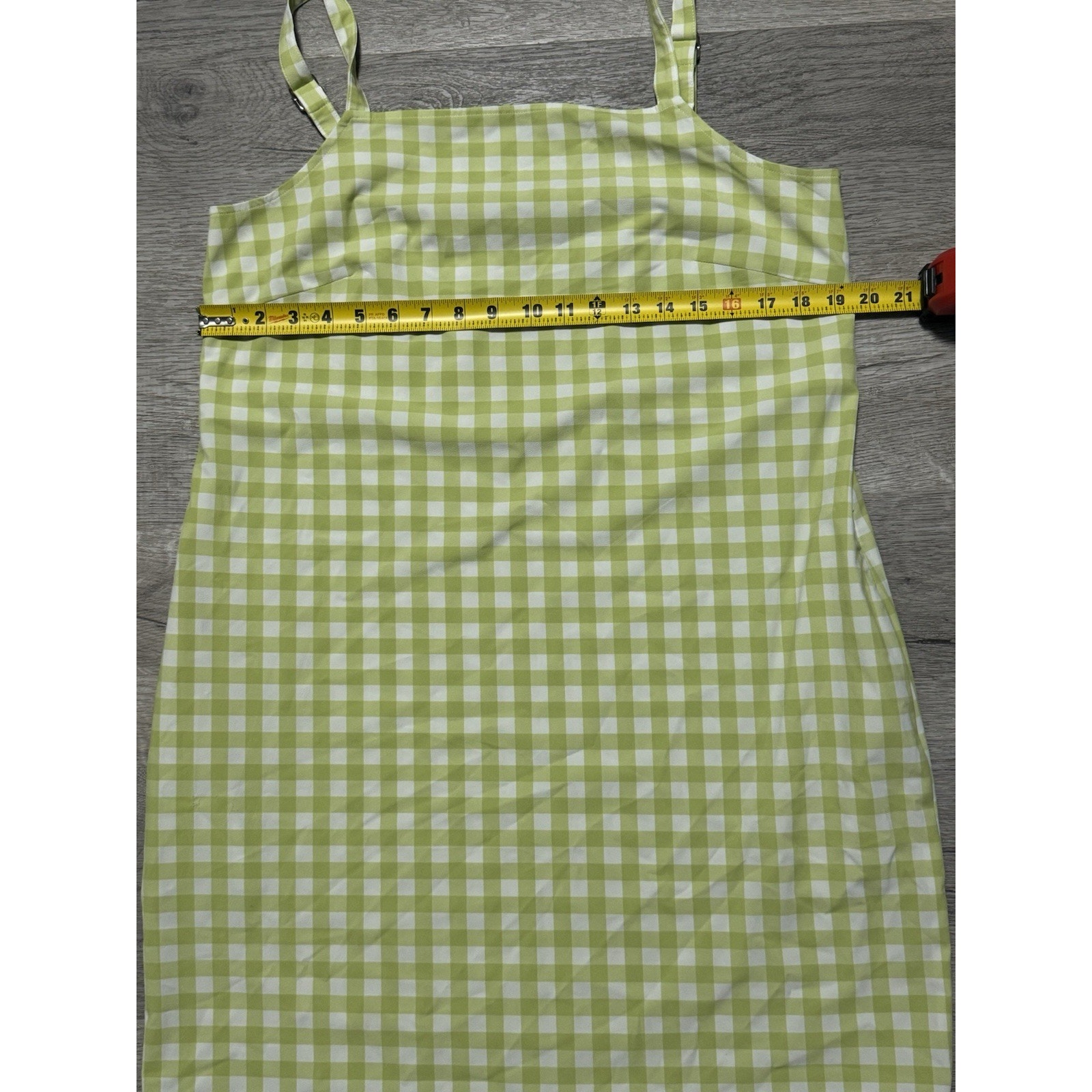 $169 Wayre Sevilla Sleeveless Shift Dress Lime Green Gingham Print L Euc Pockets — image 4 of 8